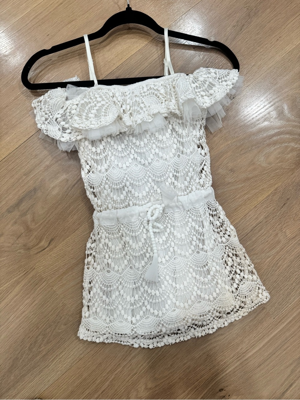Ooh la la couture White Lace Off-Shoulder Mini Dress/coverup